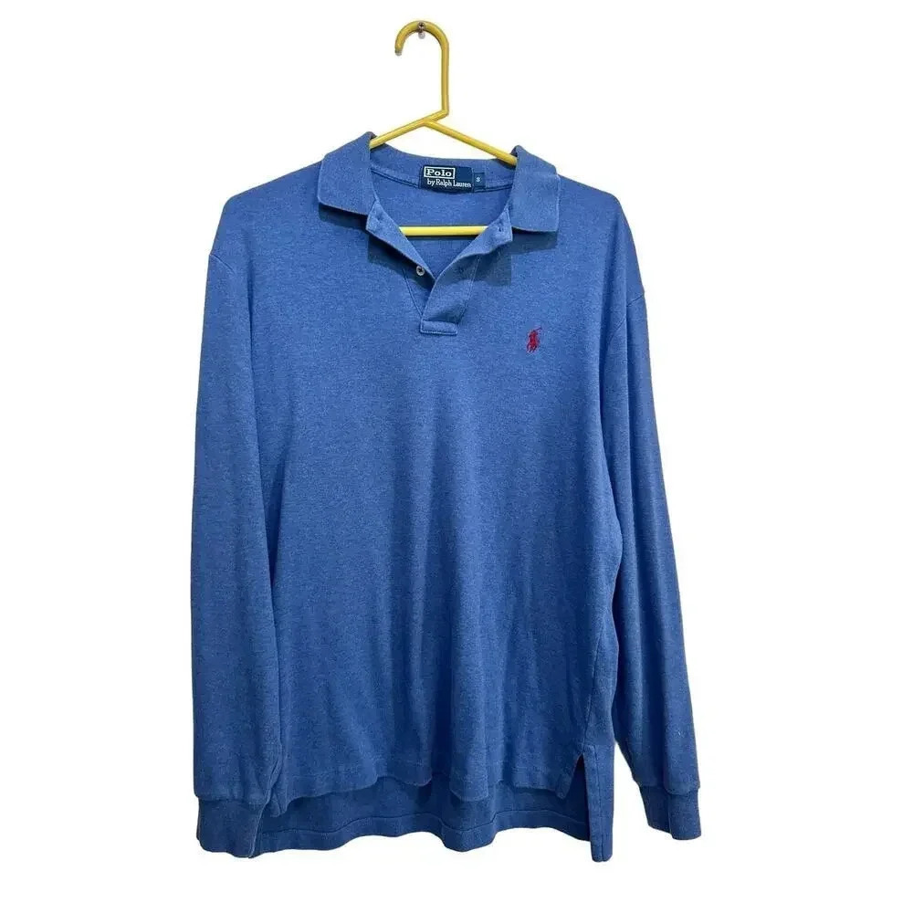 Polo Ralph Lauren Blue Long Sleeve Collared Polo Shirt Size Small